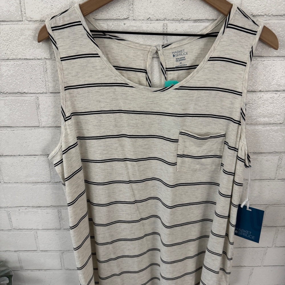 MARKET & SPRUCE Stitch Fix Striped Off-White Merrit One Pocket Knit Tank - Picture 2 of 8